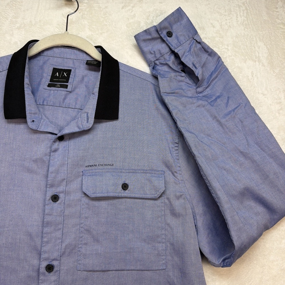 Armani Exchange Button Up Shirt Mens XXL Blue Contrast Collar Slim Fit‎
